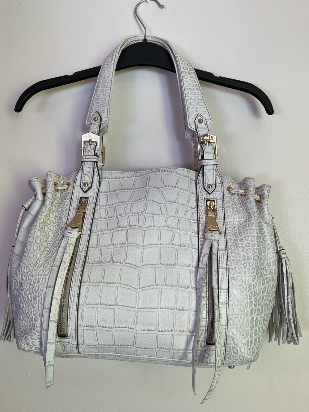 Aimee Kestenberg White Croc Leather Satchel Handbag